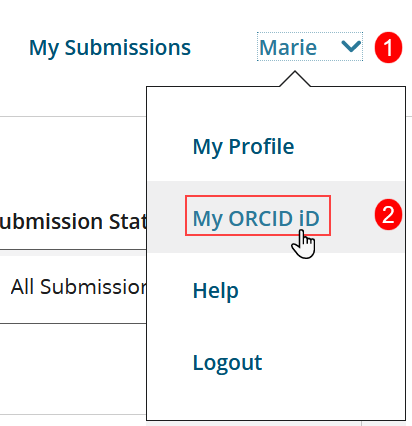 The My ORCID iD button on the profile menu.