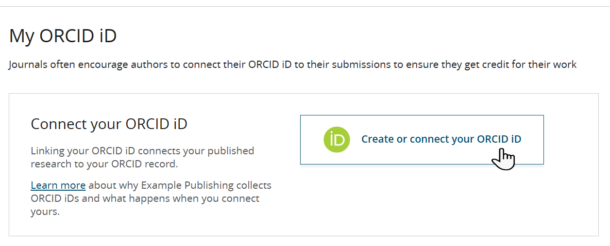 The Create or connect your ORCID iD button on the My ORCID iD tab.